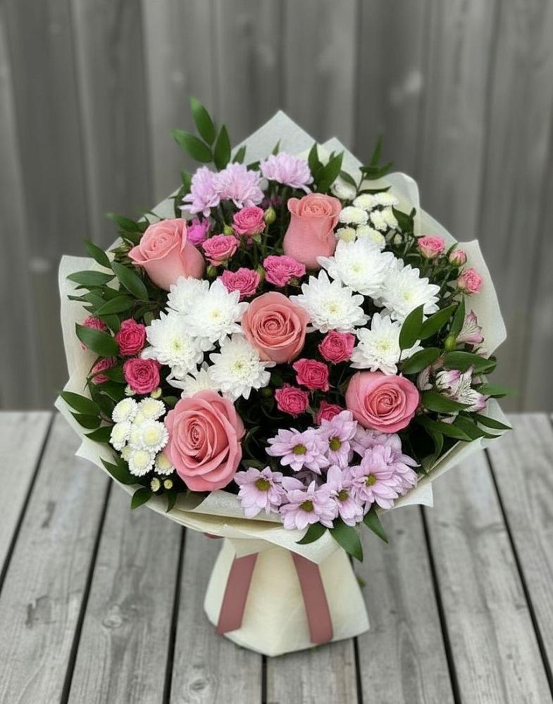 Букет цветов из: Альстромерии, Гвоздики, Розы и Хризантемы в Вершино-Дарасунском