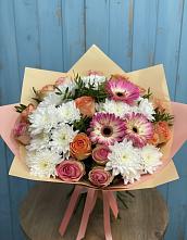 Букет цветов из:  Розы, Герберы и Хризантемы в Вершино-Дарасунском