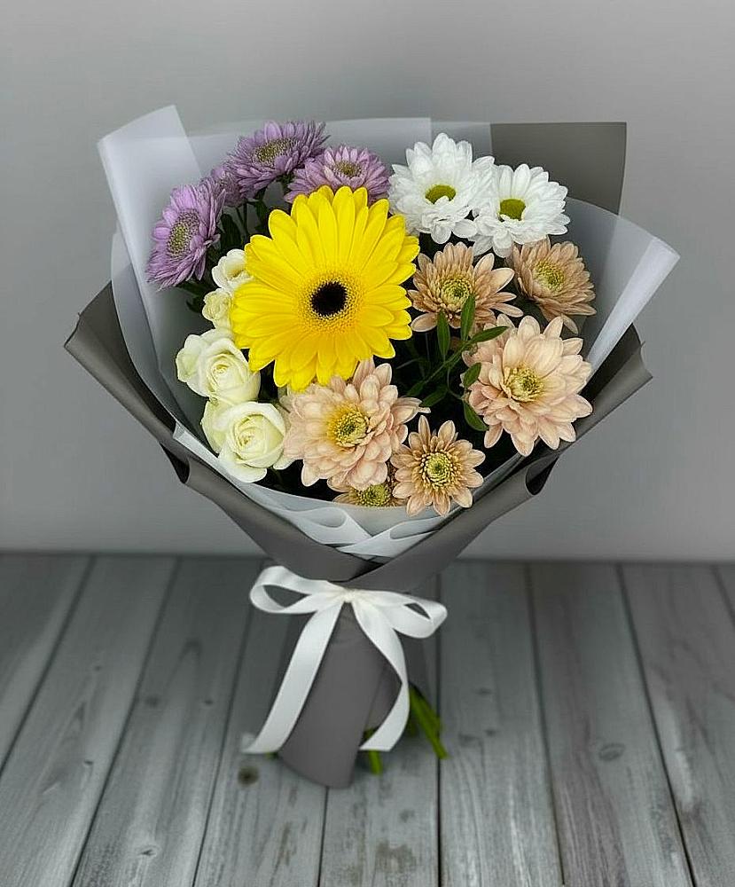 Букет цветов из: Розы, Герберы и Хризантемы в Вершино-Дарасунском