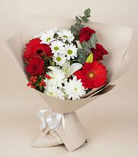 Букет цветов из:  Розы, Хризантемы, Герберы и Лилии в Вершино-Дарасунском