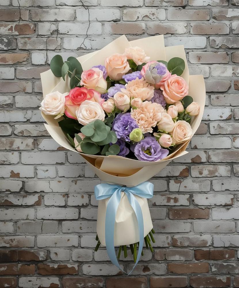 Букет цветов из: Розы, Лизиантусы и Гвоздики в Вершино-Дарасунском