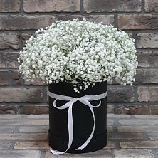 Цветочная композиция из Гипсофила в шляпной коробке в Вершино-Дарасунском